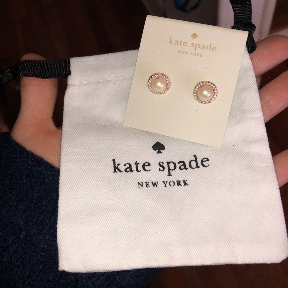 Gold-Tone Pavé & Imitation Pearl Button Earrings